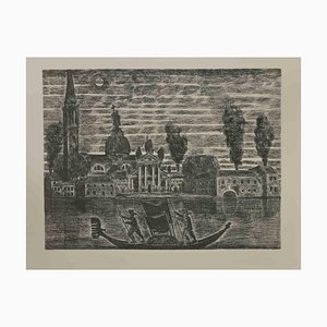 Gianpaolo Berto, Gondoliers in Venice, Etching, 1974