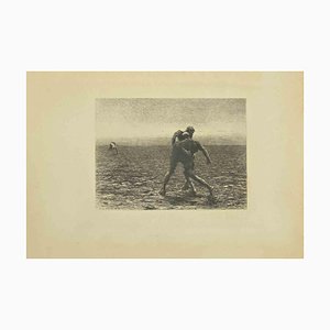 Eugène Burnand, Wrestling, Etching, Late 19th Century