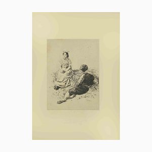 Eugène Burnand, Lovers in Meadow, Etching, Late 19th Century