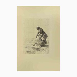 Eugène Burnand, Old Woman with Stick, Etching, Late 19th Century