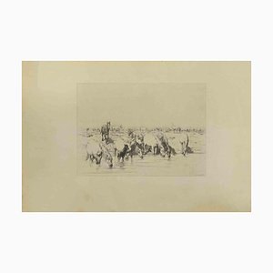 Eugène Burnand, Herd of Horses, Etching, Late 19th Century