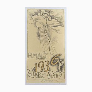 Michel Fingesten, Ex Libris H. Malz Wünscht, Radierung, 1936