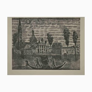 Gianpaolo Berto, Gondoliers in Venice, Etching, 1974