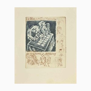 Michel Fingesten, Ex Libris, Ex Bibliotheca Macabrum, Etching, 1939