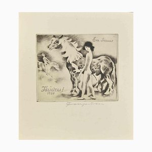 Michel Fingesten, Ex Libris Eug. Strens, Eau-forte, 1939