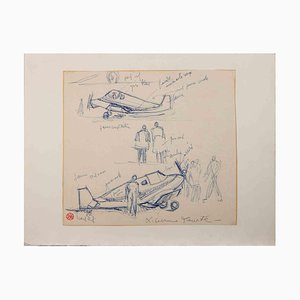 Suzanne Tourte, The Airport, Ink Drawing, 1940s