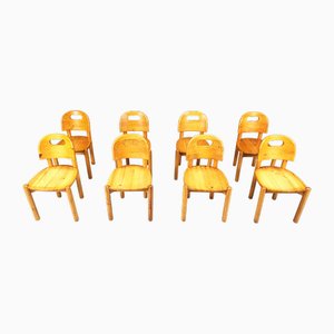 Vintage Pine Wood Dining Chairs, 1980s, Set of 8