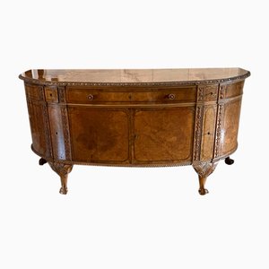 Large Carved Burr Walnut Bow Fronted Sideboard, 1920s