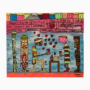 Ziv Lahat, Romantic Dinner at Waikiki Beach, 2020, Spray Paint and Acrylic Markers on Canvas