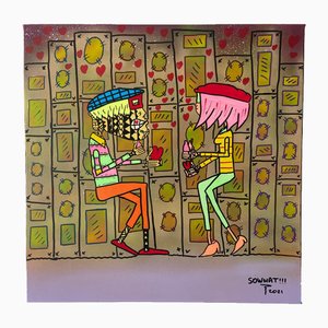 Ziv Lahat, Dancing All Night, 2021, Spray Paint and Acrylic Markers on Canvas
