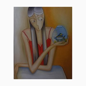 Nino Chichinadze, A Girl with an Aquarium, 2019, Oil on Canvas