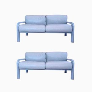Set of Two-Seater Leather Lounge Sofas by Gae Aulenti for Knoll International, 1970s