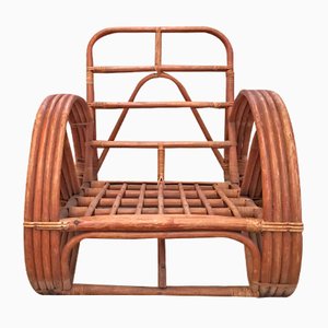 Round French Bamboo & Rattan Pretzel-Shaped Lounge Chair, 1950s