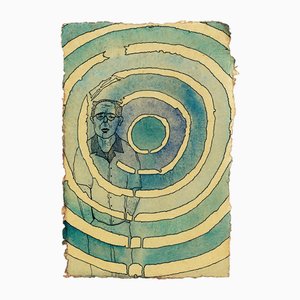 Fred Borghesi, Man in Blue, 2023, Acuarela y Tinta sobre Papel
