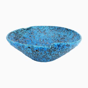 Turquoise Blue Sea Foam and Enamelled Ceramic Fruit Bowl, 1950