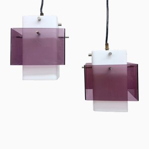 Vintage Cubic Acrylic Pendant Lights, 1950s, Set of 2