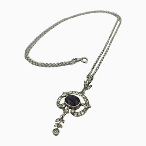 Antique Sterling Silver Pendant with Crystals on Belcher Chain