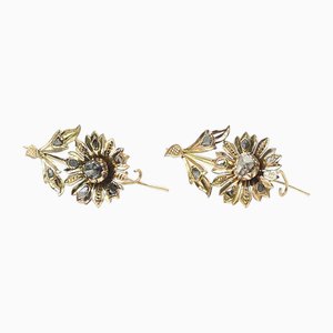 Gold Earrings in 18-Karat Rose Gold with Diamonds, 1870s, Set of 2