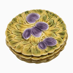 Dessert Plates in Slip with Vintage French Fruit Decoration from Sarreguemines, Set of 6