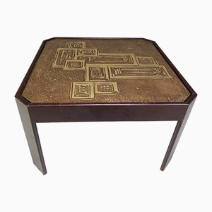 Table Basse Vintage en Laiton et Bois, 1970s
