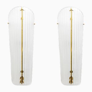 Moderne italienische Mid-Century Wandleuchten aus Muranoglas & Messing, 1990, 2er Set