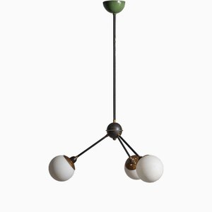 Lustre Design en Laiton avec Trois Lumières, Italie, 1950s