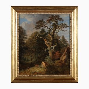 Johann Jakob Dorner, Waldlandschaft mit Fuchs, Münchner Maler, Öl auf Karton