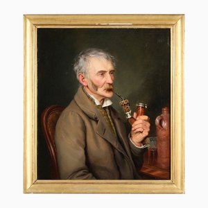 Theodor Leopold Weller, Fumador de pipa, Múnich, Mannheim, óleo sobre lienzo