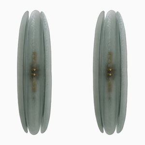 Aquagrüne Mid-Century Wandleuchten aus Muranoglas im Stil von Fontana Arte, 2000, 2er Set