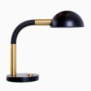 Large Adjustable Black and Brass Desk Lamp by Hillebrand, 1970s