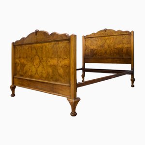 Art Deco British Burr Walnut Veneer Double Bed Frame, 1930s