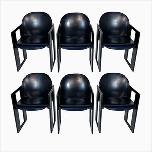 Model Dialogo Leather Dining Chair by Afra and Tobia Scarpa for B&b Italia, Italy 1974, Set of 6