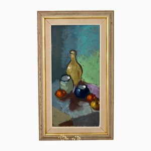 Kurt Rosander, Still Life with Bottles and Fruit, 1950s, Oil on Canvas, Framed