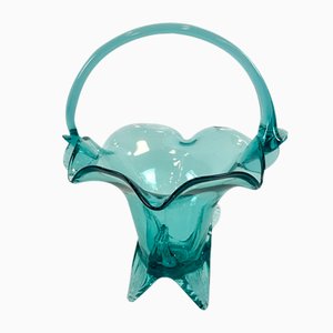 Panier Turquoise en Verre de Ząbkowice Glassworks, Pologne, 1960s