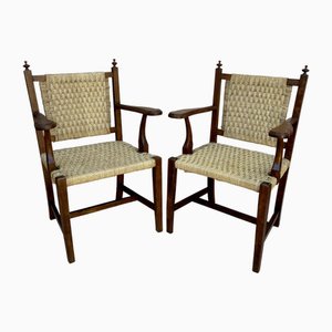Set of 20th Spanish Walnut Armchairs with Backs and Caned Seats, 1940