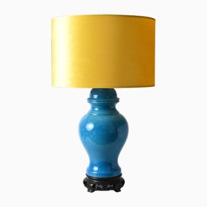 Lampada da tavolo in stile cinese in ceramica smaltata blu, anni '60