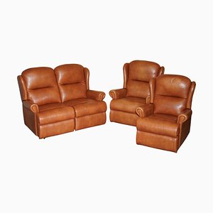 Sherborne Leather Chairs and Sofa, Set of 3