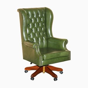 Fauteuil Pivotant Chesterfield en Cuir Vert