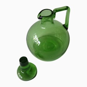 Decanter piccolo Art Deco in vetro verde, attribuito a Kosta