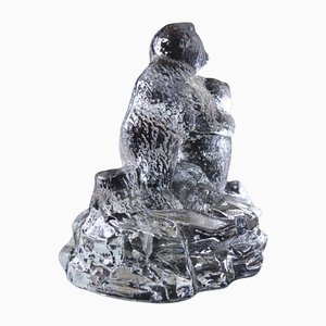 Vintage Swedish Art Glass Statue of Two Bears Huggung Figurine from Bergdala