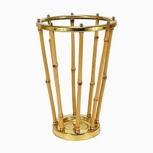 Mid-Century French Riviera Bamboo & Brass Umbrella Stand, Austria, 1950s