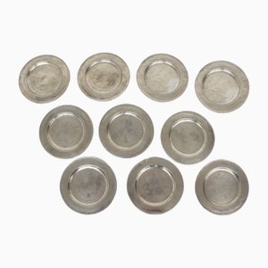 Große Vintage Teller aus Zinn mit Hammerschlag, 1673, 10 Set