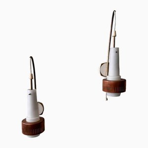 Mid-Century Modern Scandinavian Sconces in Brass and Opaline Glass, 1950s, Set of 2