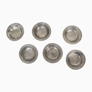 Antique Hammered Pewter Bowls, 1600, Set of 6