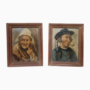 J. Ramaugé, Dutch Portraits, 1920s, Oil Paintings, Set of 2