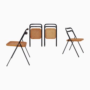 Vintage Italian Folding Chairs in Vienna Straw and Metal by Giorgi Cattellan for Cidue, 1970s, Set of 4