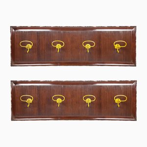 Portemanteau Mural en Bois et Aluminium Doré, Italie, 1950s, Set de 2