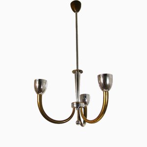 Vintage Italian Brass and Chrome Plated Metal Pendant Lamp, 1940s