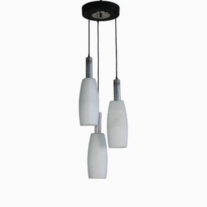 Lampada da soffitto vintage con elementi in vetro opalino di Stilnovo, Italia, anni '70
