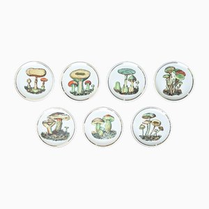 Sottobicchiere piccolo in ceramica con funghi di Bucciarelli, Milano, anni '50, set di 7